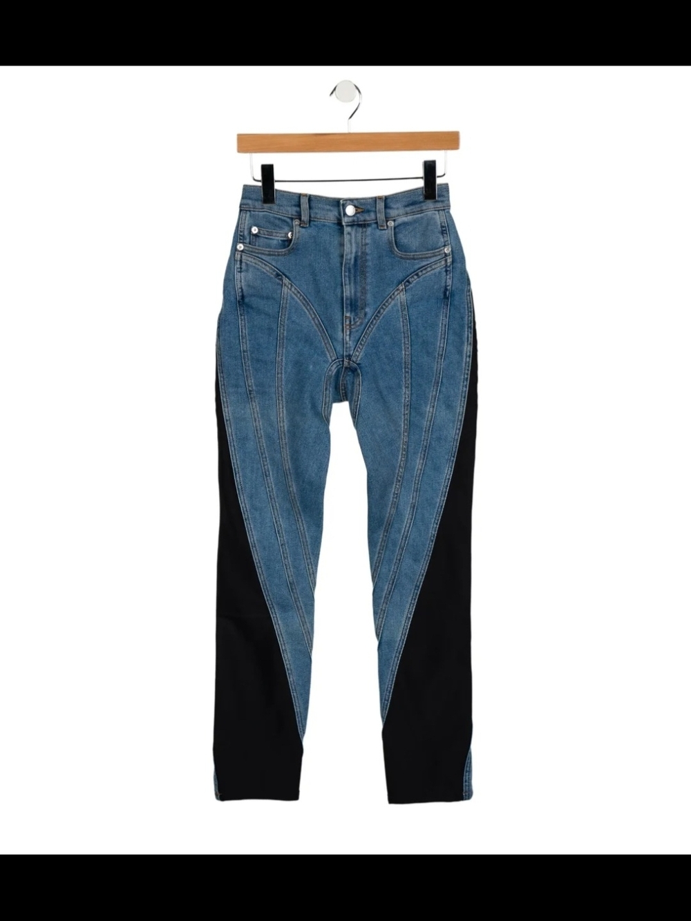 Mugler Blue Denim Skinny Jeans with Black Side Panels